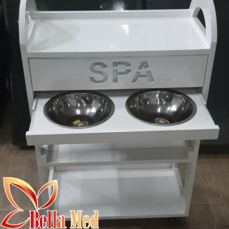 KỆ GỖ SPA MÀU TRẮNG 3 TẦNG
