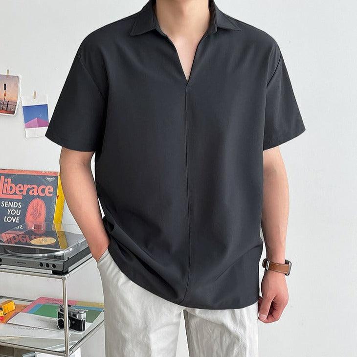 Sơ mi cộc tay không cúc Coo, sơ mi cổ V tay lỡ SM-004