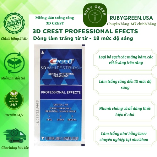 Miếng dán trắng răng Crest 3D White Professional Effects, Supreme Bright - 1 GÓI CHÍNH HÃNG Crest 3D Whitestrips