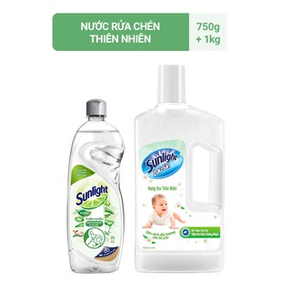 [DỊU NHẸ CHO BÉ] Combo Nước rửa chén & Nước lau sàn Sunlight chai 750g & 1kg chiết xuất Thiên Nhiên