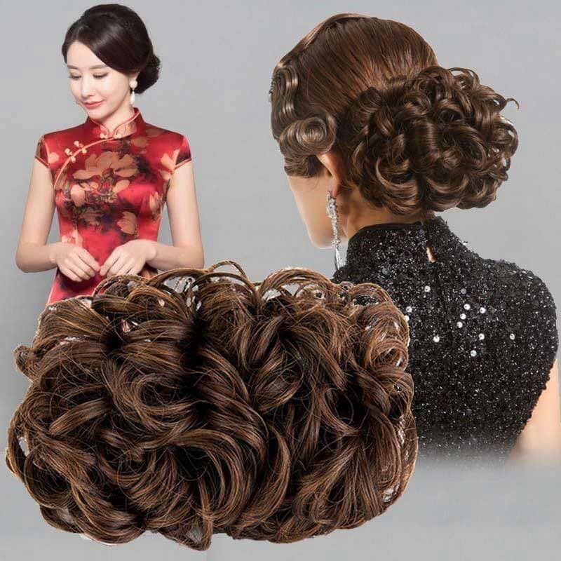 Tóc giả nữ trung niên, búi tóc giả trung niên retro cổ điển, búi phu nhân sang trọng