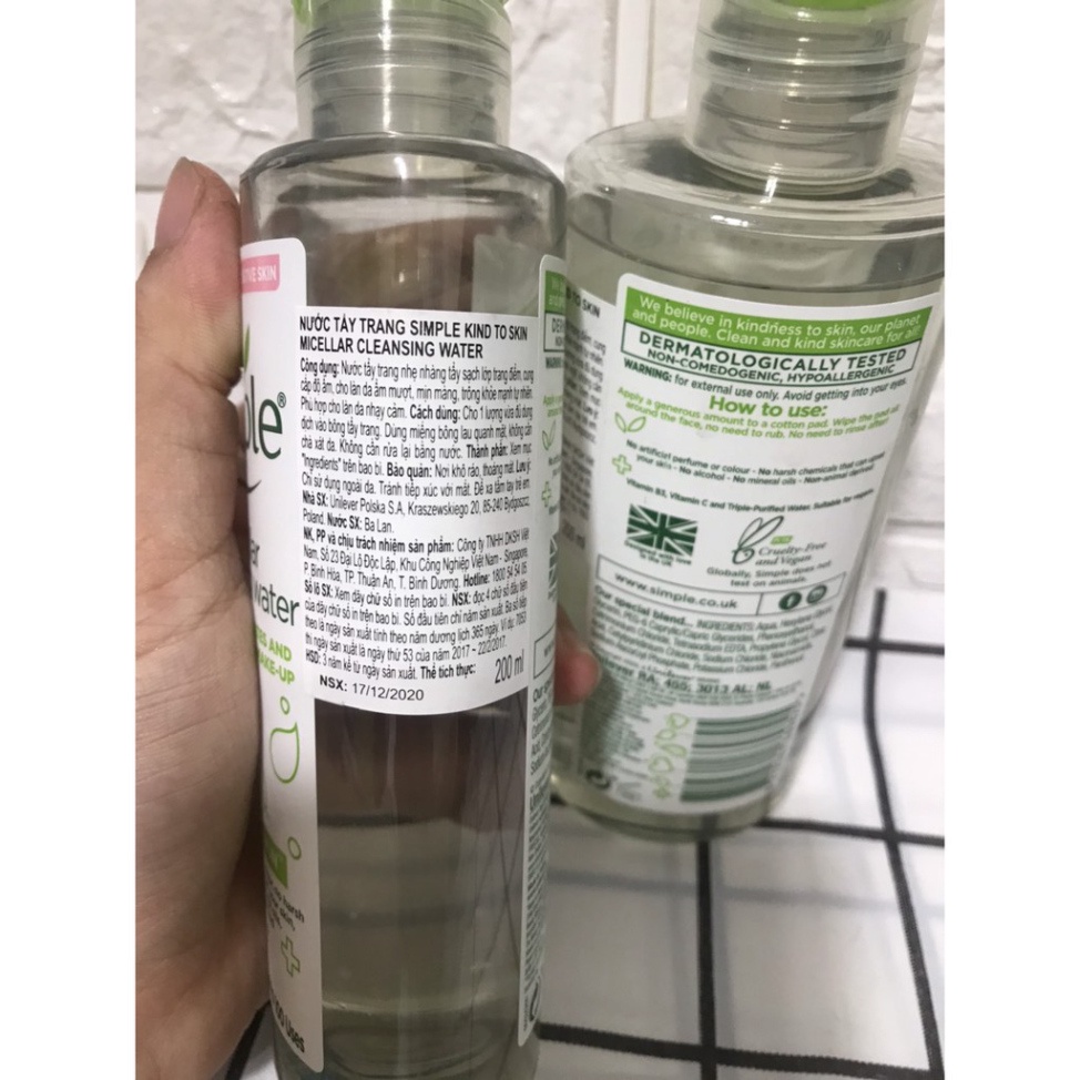 [HÀNG CHUẨN CHÍNH HÃNG DKSH] Nước Tẩy Trang Simple Micellar Cleansing Water 200ml