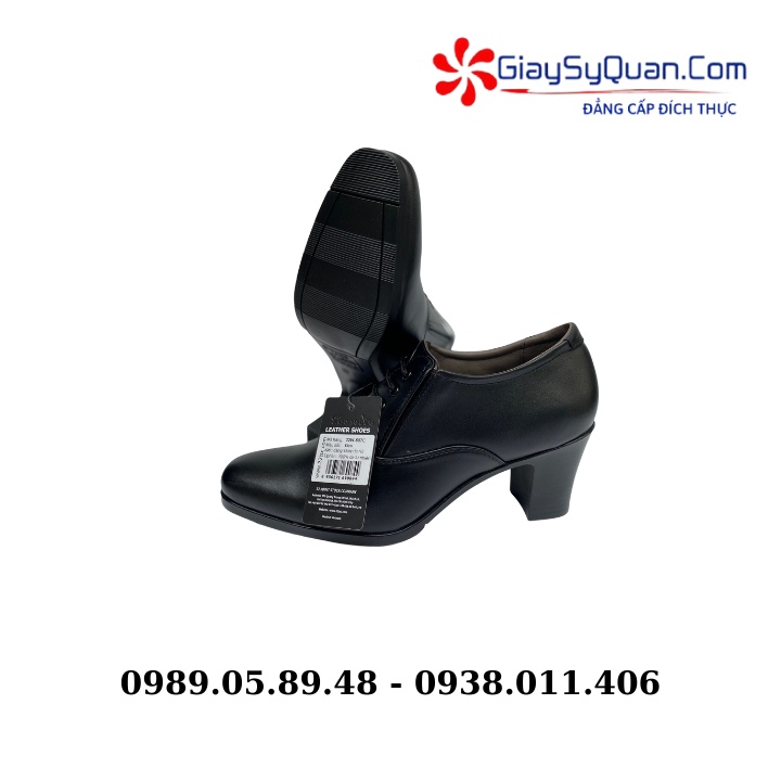 Giày cao gót nữ làm từ da bò thật 100%, tăng chiều cao 7cm gót vuông giúp bước đi vững chắc màu đen quý phái Mã 607CA