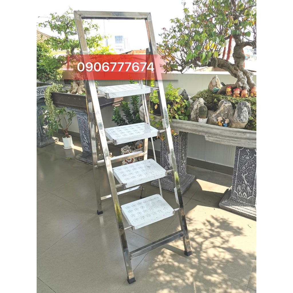 Thang Ghế Xếp Inox Ống Vuông Bàn Đạp To