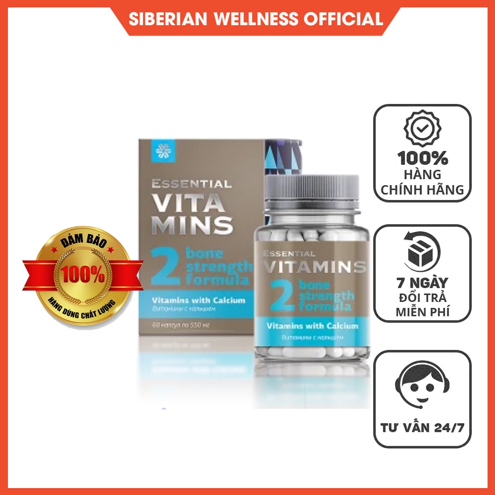 Vitamins hỗ trợ xương - Essential Vitamins 2 Vitamins with Calcium - SIBERIAN WELLNESS - 60 viên