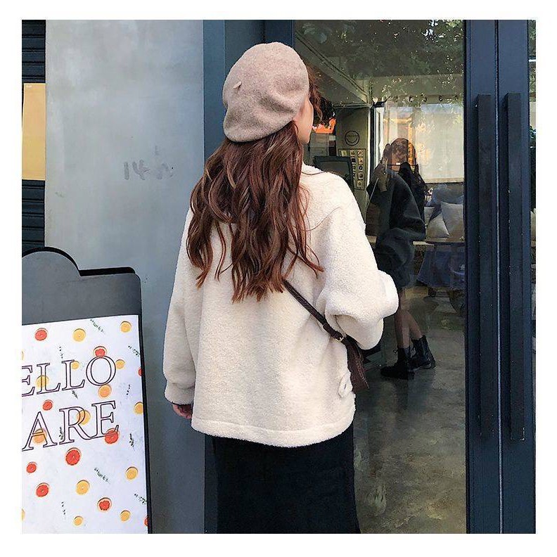 Bộ áo khoác lông cừu nữ + váy len tăm thời trang | BigBuy360 - bigbuy360.vn