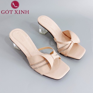 [Mã BMLT35 giảm đến 35K đơn 99K] Dép cao gót nữ GÓT XINH GX218 mũi vuông quai phối nơ đế mika trong cao 5cm