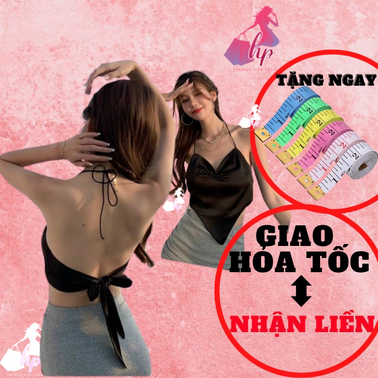 Áo yếm hở lưng tà nhọn, áo croptop cột dây có mút ngực màu đen trắng kiểu hàn quốc tôn dáng A173
