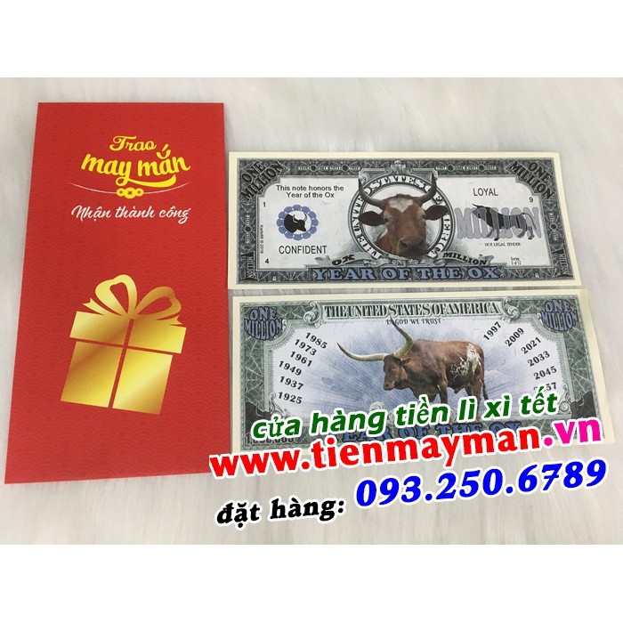 tờ 1 triệu đô mỹ hình con Trâu lưu niệm lì xì tết Tân Sửu , tặng bao lì xì