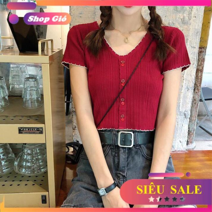 [SALE SOCK] áo thun dệt kim ngắn tay cổ V khuyu đôi 0110 mẫu thiết kế mới hot nhất năm
