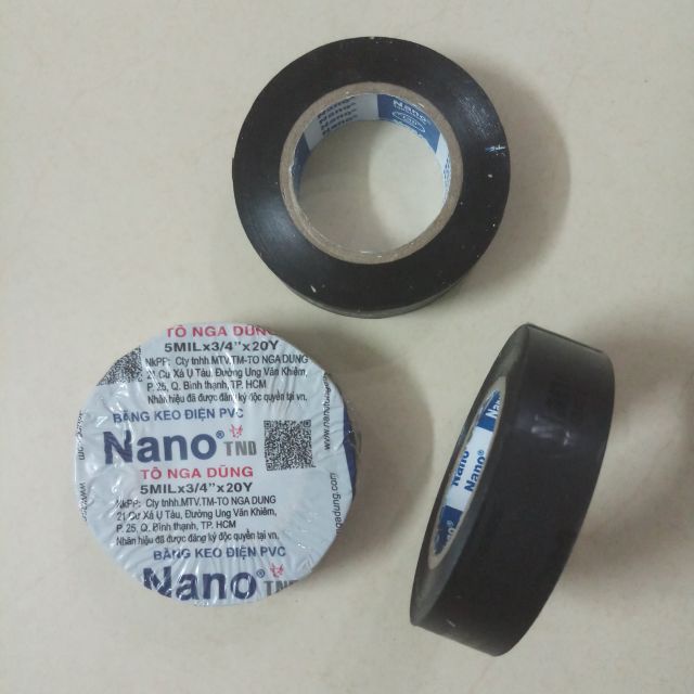 Băng keo cách điện nanoco, băng dính điện Tô Nga Dũng màu đen x 20Y