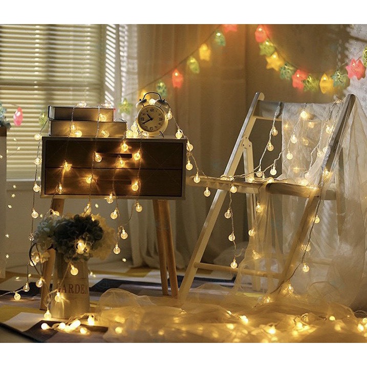Dây Đèn Trang Trí 36 Bóng Tròn Sáng Vàng Dây 9m Dùng Trang Trí Noel, Quán Cafe, Tiệc, Lễ Tết ...