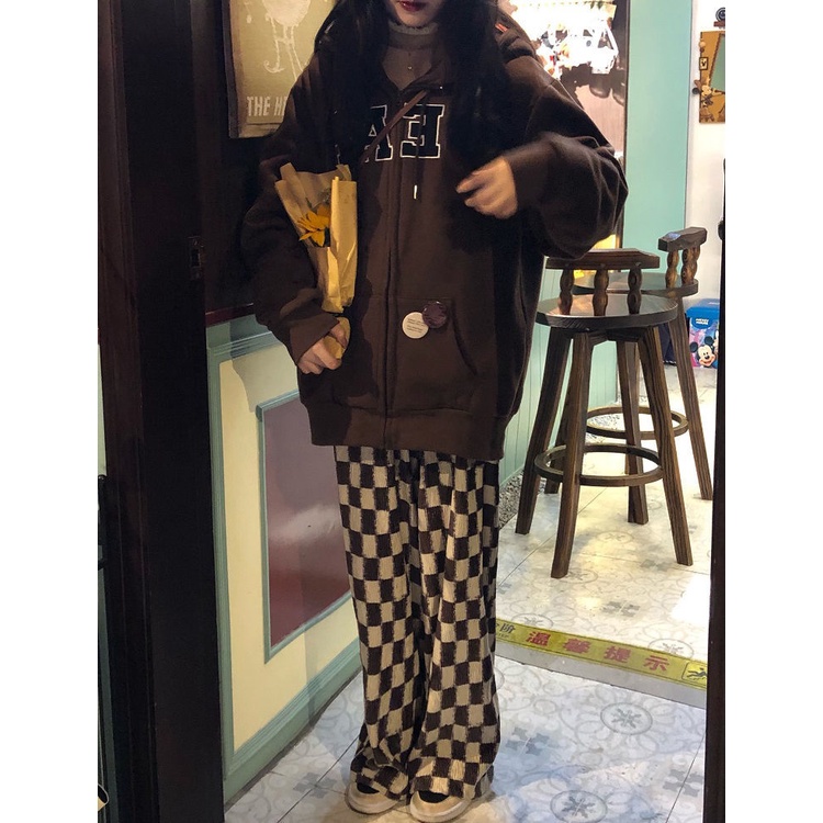 Quần Dài Lưng Cao Dáng Rộng Chất Liệu Da Lộn Màu Nâu Cà Phê Thời Trang Mùa Đông 2022 Cho Nữ