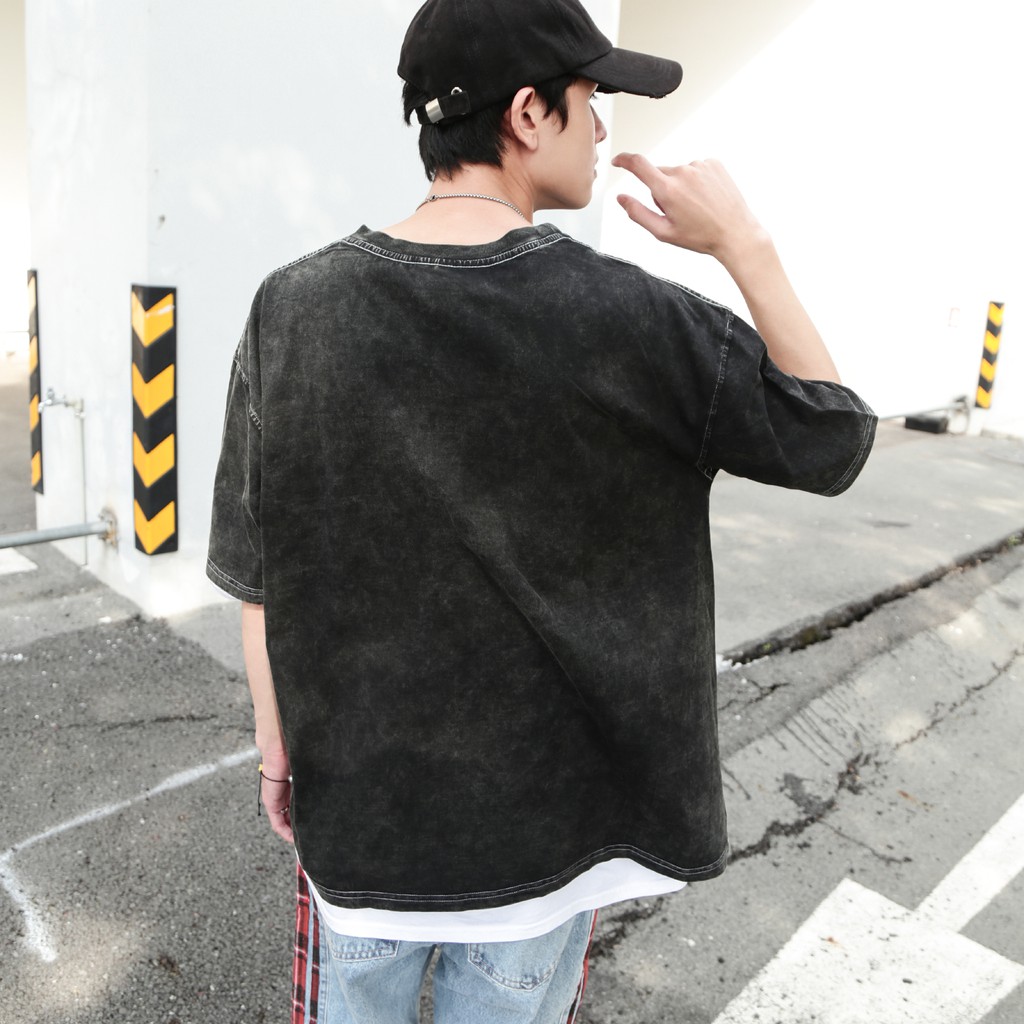 Áo Thun Wash Xám Đậm Trơn Chất Liệu Cotton Thoáng Mát