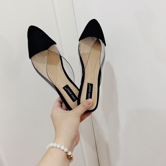 GIÀY MŨI NHỌN PHỐI MICA TRONG SUỐT