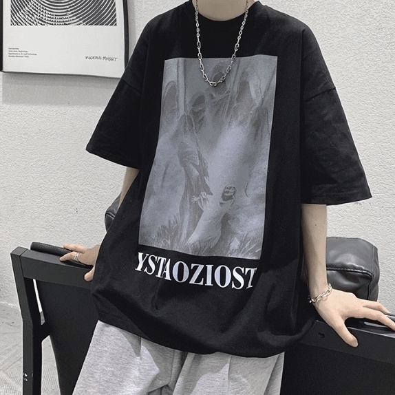 Áo Thun Trơn Tay Ngắn Dáng Rộng In Hình Thời Trang Nhật Bản Dành Cho Nam Giới