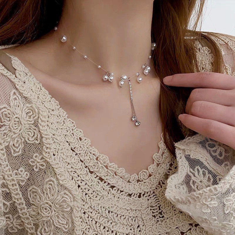 Vòng cổ Đính Đá Và Ngọc Trai Thời Trang Dành Cho Nữ