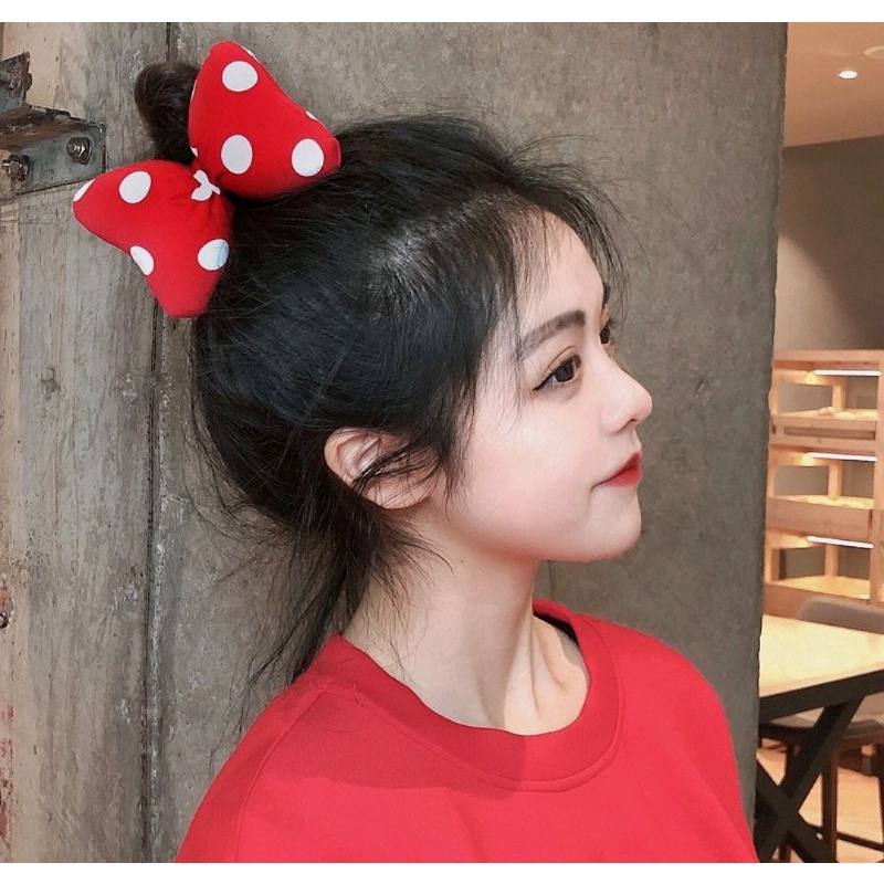 Dây buộc tóc dây cột tóc nơ đỏ chấm bi phong cách Hàn Quốc Lh0917399527