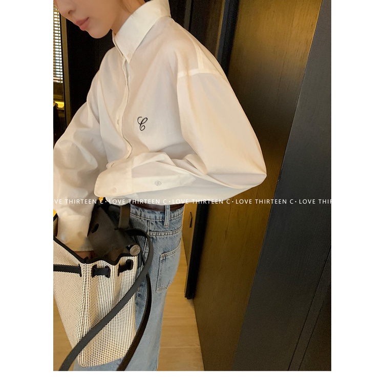 Áo Sơ Mi Tay Dài Dáng Rộng Họa Tiết Thêu Sọc Thiết Kế Mỏng Thời Trang Mùa Xuân Mới