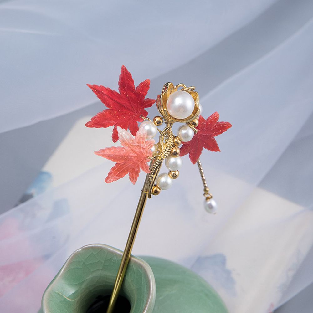 Trâm cài tóc hình nĩa đính ngọc trai phối tua rua màu sắc cổ điển sang trọng phong cách Trung Hoa sang trọng cho cô dâu