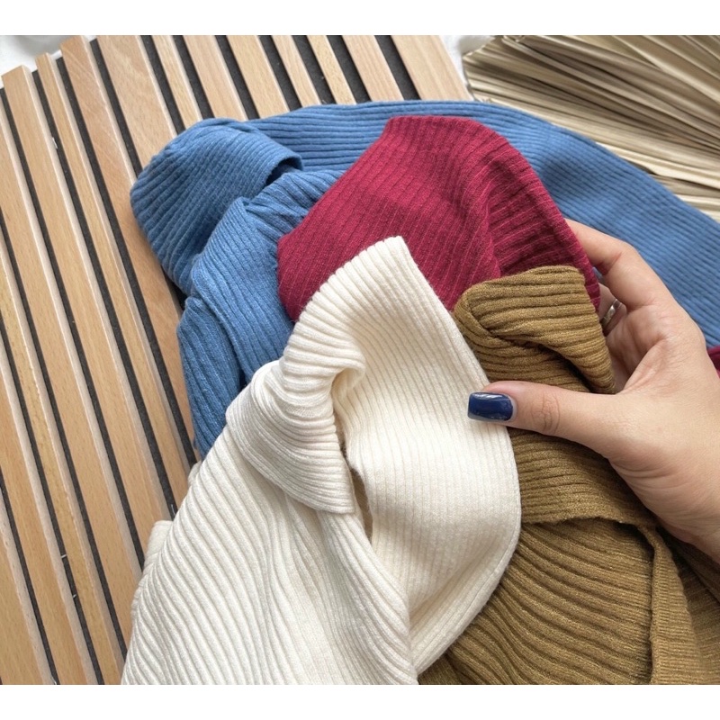 [FREESHIP] Áo len dệt kim cổ vuông tay dài QC 4 màu trắng/đỏ/nâu/xanh NÀNG CLOSET