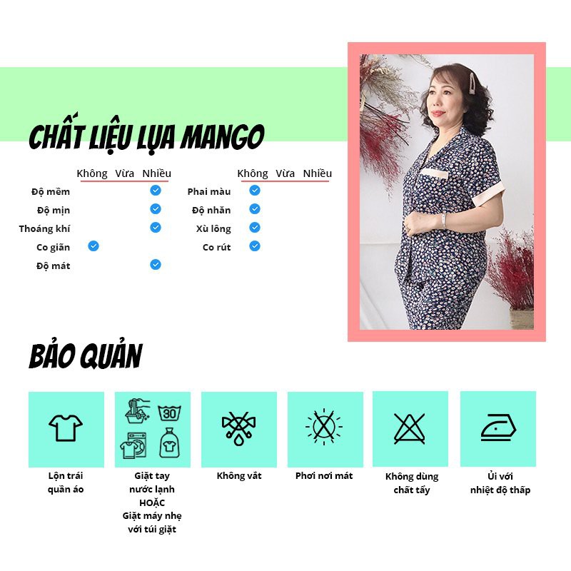 Đồ bộ trung niên SBORG pijama nữ lụa mango hoa nhí cao cấp mặc nhà quần dài có túi bigsize 45-65 kg quà tặng mẹ