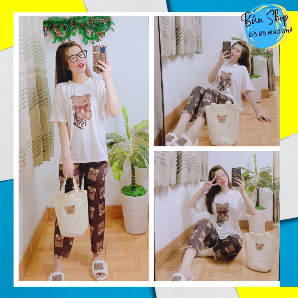 Đồ bộ nữ đồ mặc nhà đồ ngủ nữ ngắn tay dễ thương , chất liệu thun lạnh mỏng thoáng mát xinh xắn