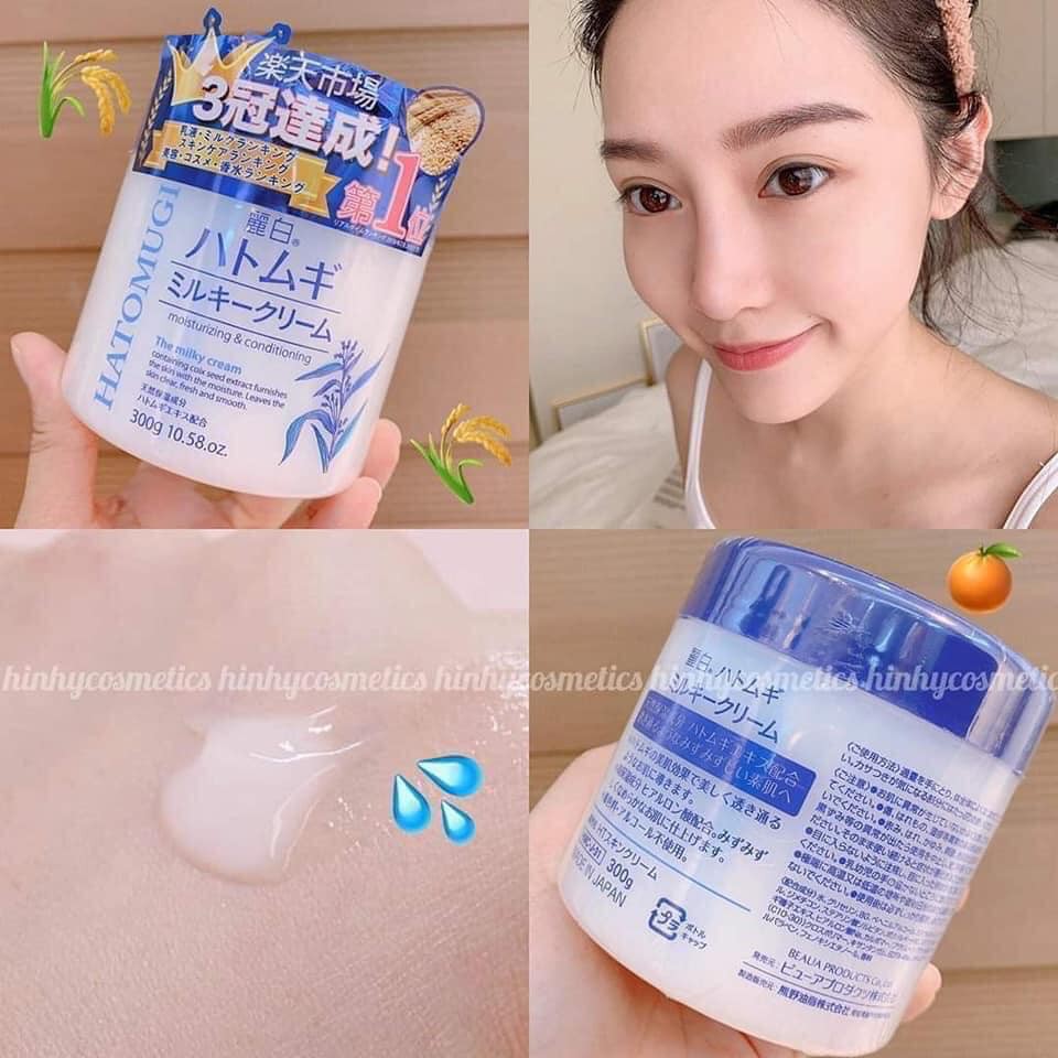 Kem dưỡng ẩm trắng da ý dĩ Hatomugi Moisturizing & Conditioning The Milky Cream Nhật Bản 300g