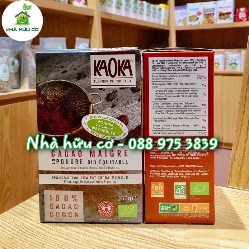 Bột cacao nguyên chất hữu cơ TÁCH BÉO - KAOKA 250g/50g - Date: 6/2025