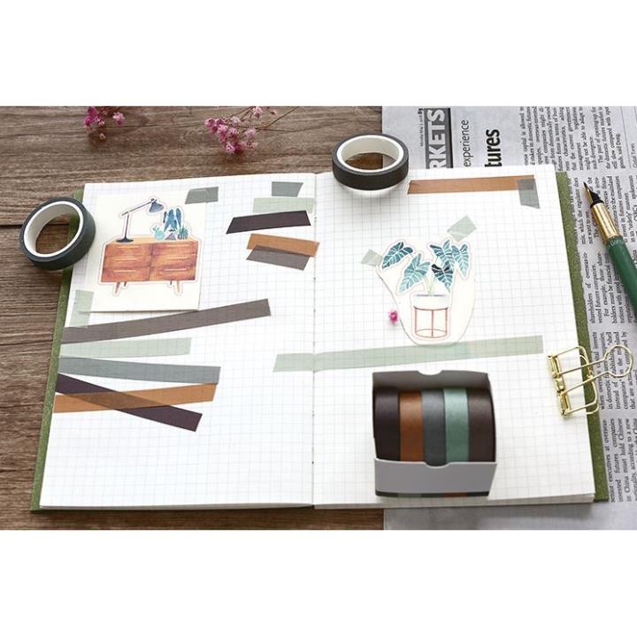 Bộ 5 Cuộn Băng Dính Washi Flowertree Dùng Để Trang Trí E135