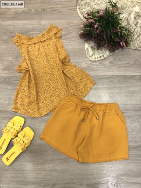 Set bộ đồ nữ cổ yếm áo voan quần đũi | BigBuy360 - bigbuy360.vn