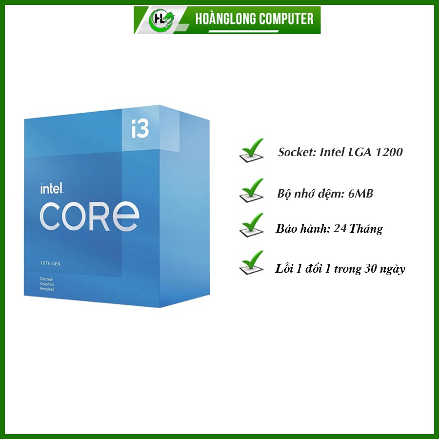 CPU Intel Core i3 10105F 4C/8T Bộ Vi Xử Lý 3.7GHz up to 4.4GHz, 6MB Hàng Chính Hãng- Nhập Khẩu  Hoàng Long Computer