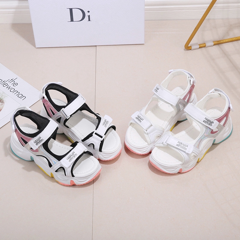 XIELUAIZTA Xăng đan Khóa Dán Đế Dày Màu Cầu Vồng Thời Trang Nữ