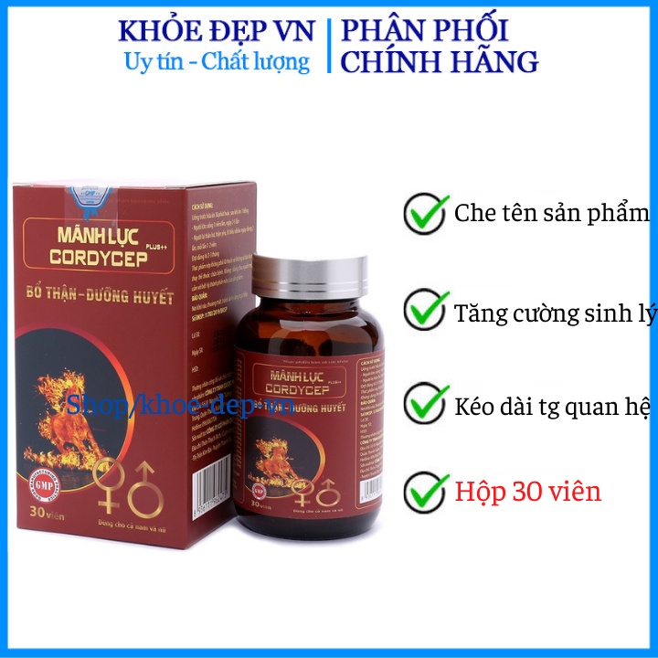 Mãnh lực Cordycep Plus Đỏ tăng cường sinh lý nam, bổ thận tráng dương - Hộp 30 viên