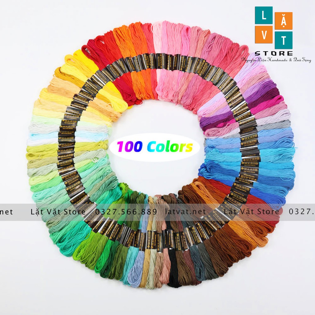 Set chỉ thêu 50-100 màu ngẫu nhiên, sợi chỉ cao cấp màu sắc chân thực