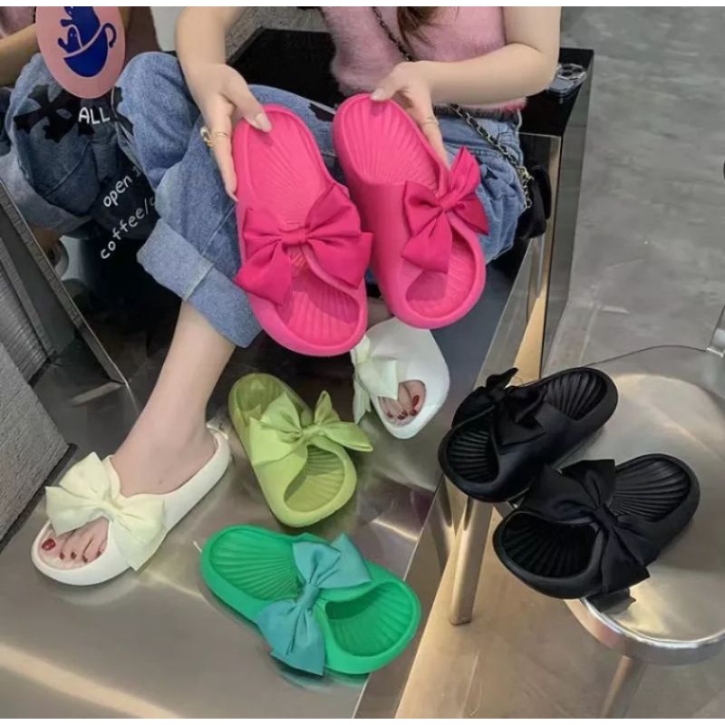 🎀 Dép Quai Ngang Đính Nơ Đế Cao Su Đúc Chống Trượt Ảnh Thật Ở Cuối