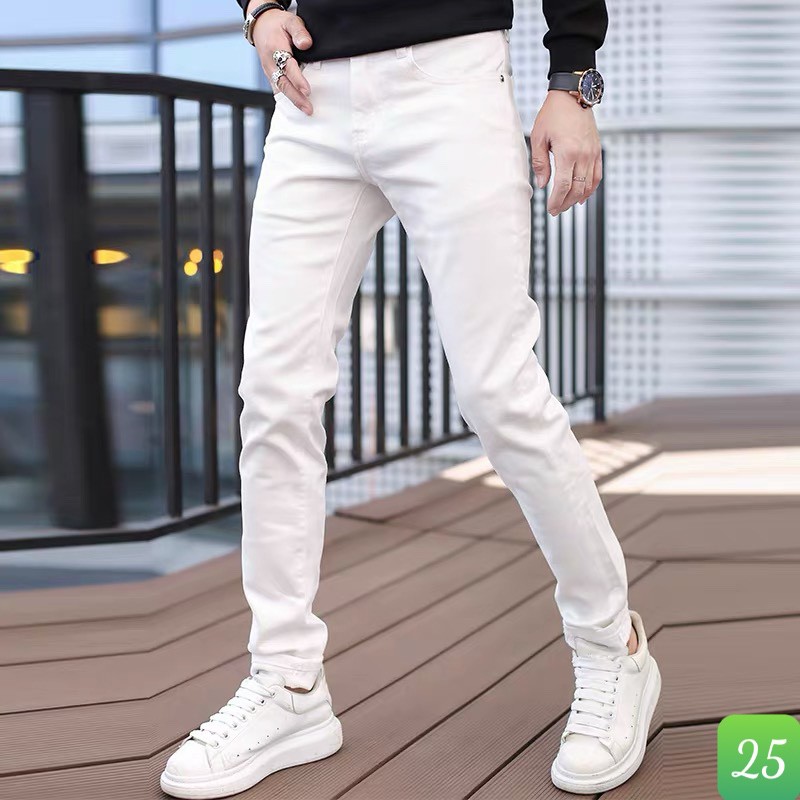 Quần jean nam màu trắng trơn không rách gối chất bò cao cấp co dãn 4 chiều, quần rin nam đẹp DP86 mấu mới