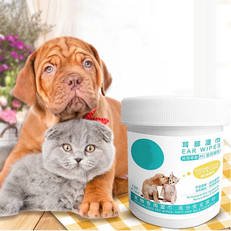 Hộp 120 Miếng Khăn Giấy Ướt Cho Thú Cưng Chiết Xuất Lô Hội