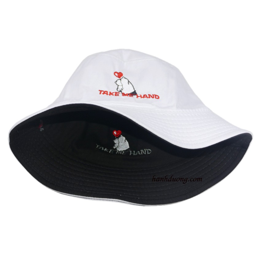 [ Hình thật ] Nón bucket 2  mặt Take My Hand mũ tai bèo bắn trái tim vành nhỏ được may với chất liệu cotton cao cấp