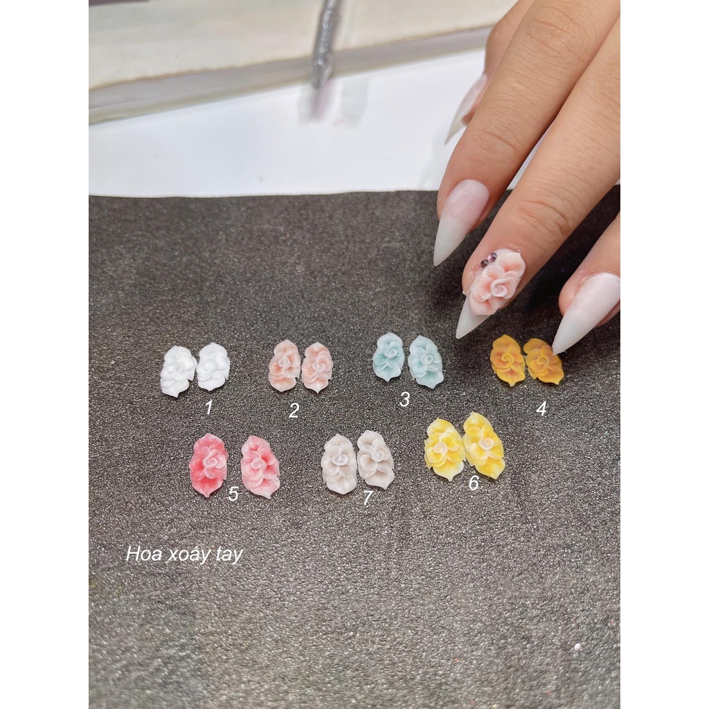 [Bán lẻ] Hoa cúc nghiêng nail, hồng kép, cúc ruby, hoa 6 cánh, xoáy tay,  phụ kiện hoa gắn móng tay