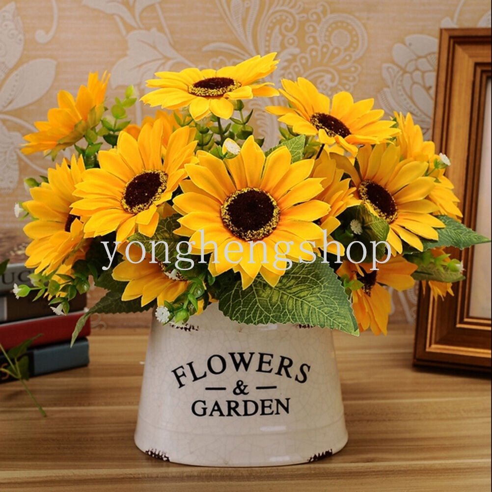 Bó Hoa Hướng Dương Giả Bằng Lụa Dùng Trang Trí DIY