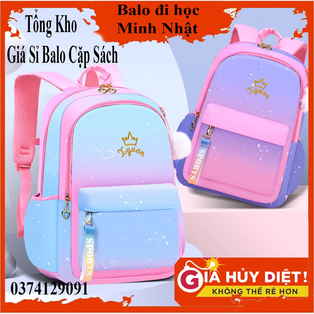 Balo phối màu Galaxy cho bé gái, cặp sách đi học phối màu siêu xinh chống gù chống thấm