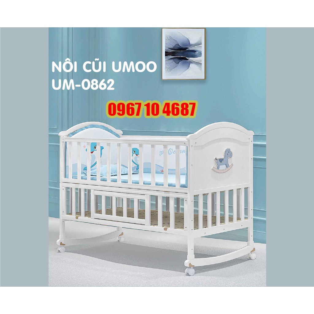 Nôi cũi giường Umoo 2 tầng, cũi gỗ thông 5in1 đa năng cho bé 3 tặng kèm bánh xe và mùng cọc