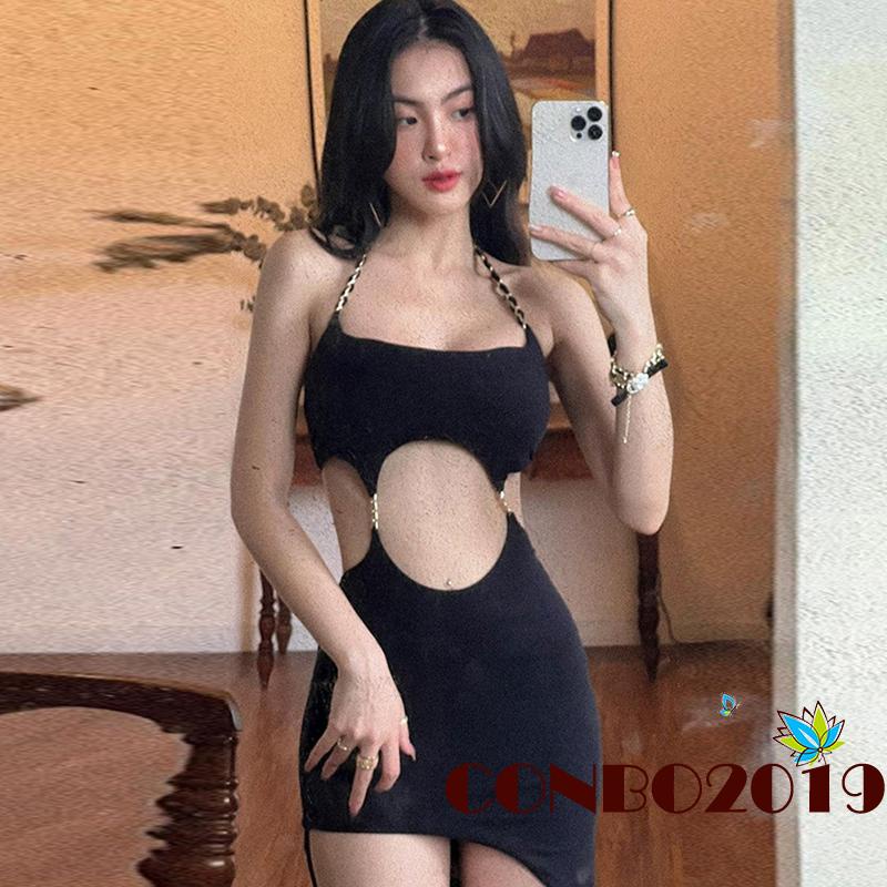 Đầm Sát Nách Hở Lưng Màu Trơn Thời Trang Mùa Hè Cho Nữ