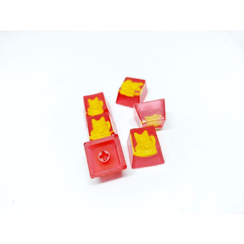 Keycap mèo thần tài nhũ vàng trang trí bàn phím cơ