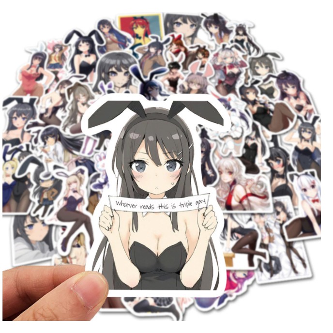 Combo Sticker BUNNY GIRL nhựa PVC không thấm nước, dán nón bảo hiểm, laptop, điện thoại, Vali, xe