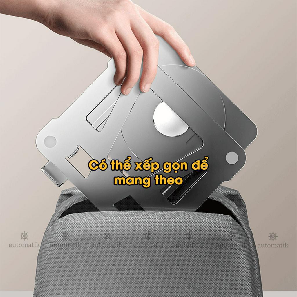 Giá Đỡ Laptop, Kê Laptop Ipad Máy Tính Bảng Xoay 360 Độ Bằng Kim Loại Đế Tản Nhiệt Công Thái Học - Automatik