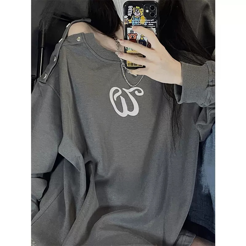 Áo sweater Nữ Tay Dài In Hình Chuẩn Bị Màu Xám Mới