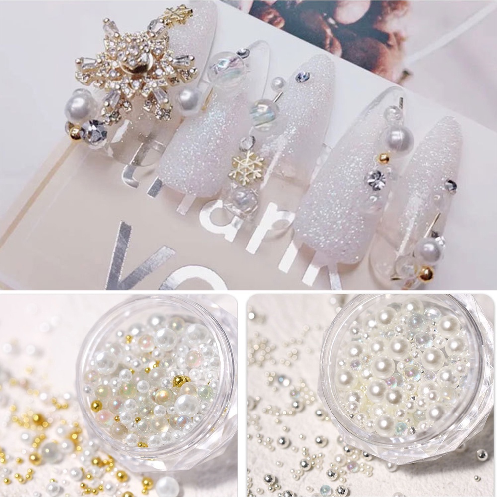 [Hàng mới về] Hộp hạt ngọc trai nhỏ nhiều màu sắc sáng bóng trang trí móng tay nghệ thuật