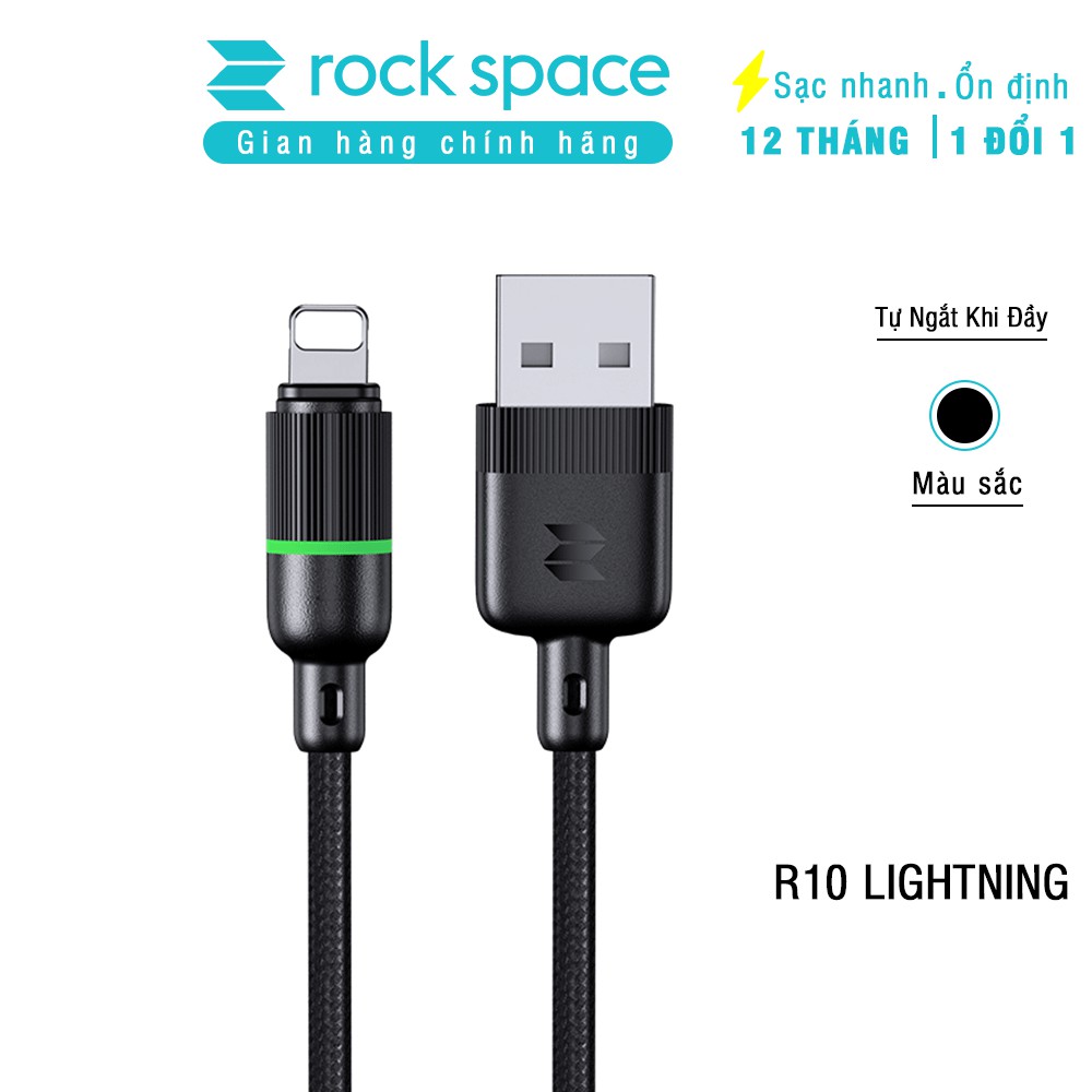 Dây Cáp Sạc iPhone chính hãng Rockspace R10 sạc nhanh tự ngắt khi đầy pin dây dù có đèn led báo sạc Bảo hành 1 năm